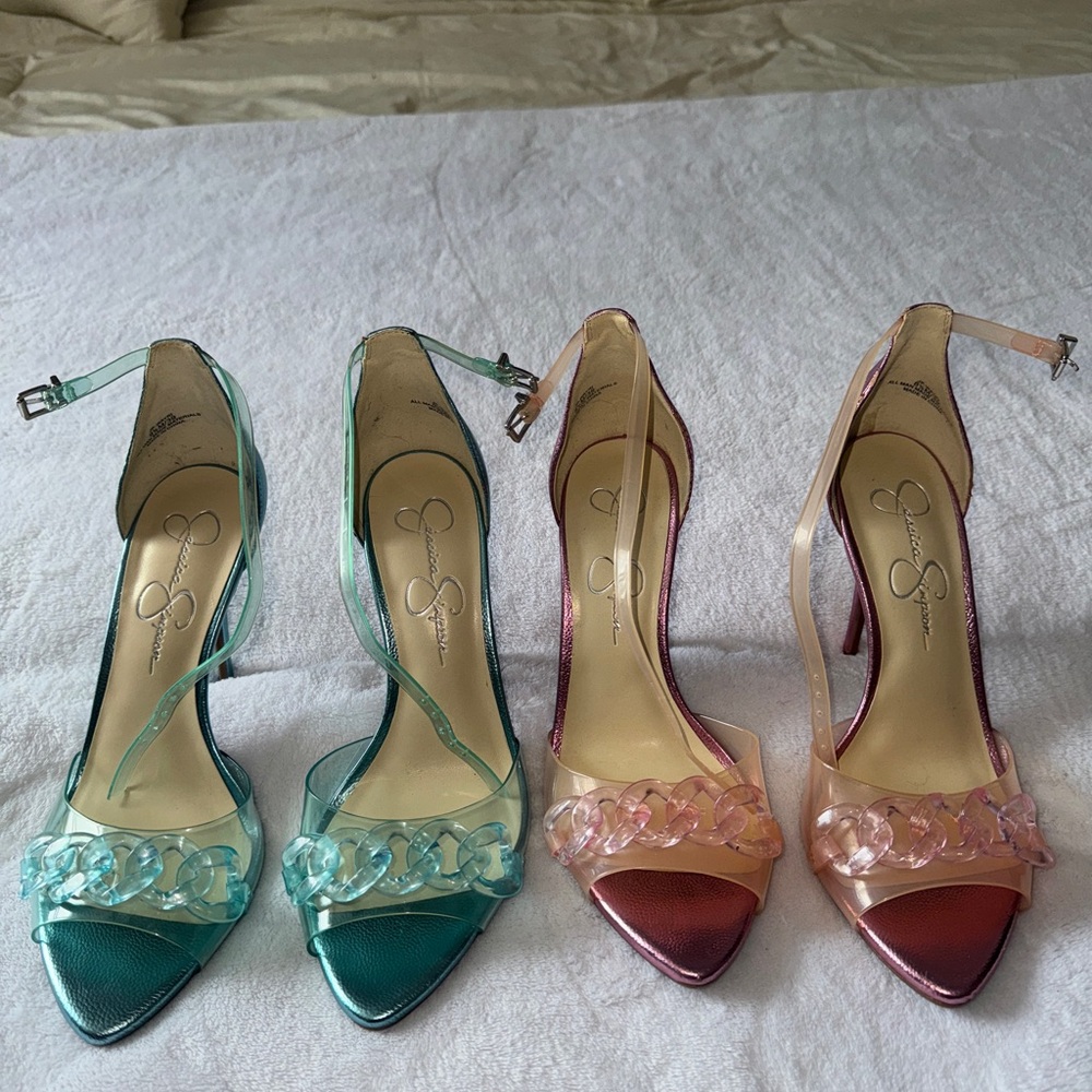 Jessica Simpson Strappy Heels in Blue and Pink